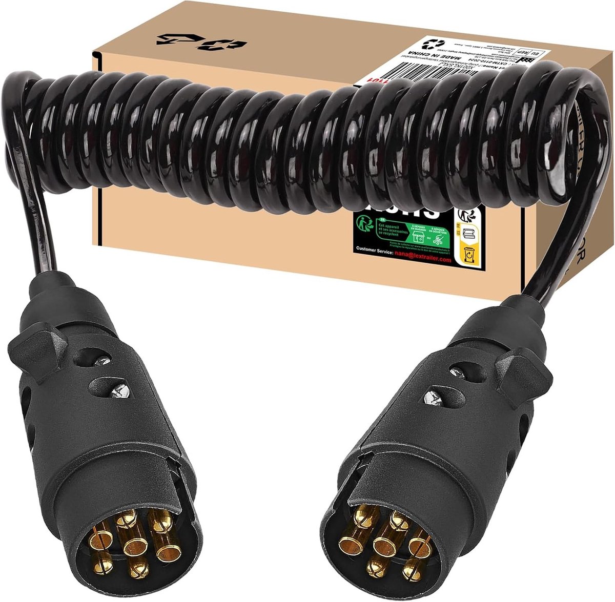 7-polige aanhangwagen kabel 3 m, universele verlengkabel voor caravan en camper, duurzaam en weerbestendig