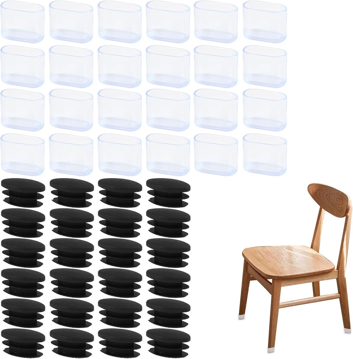 Siliconen Stoelpootdoppen 48 Stuks, 15mm x 30mm, Bescherming voor Meubilair, Geluidsreductie en Duurzaam Gebruik