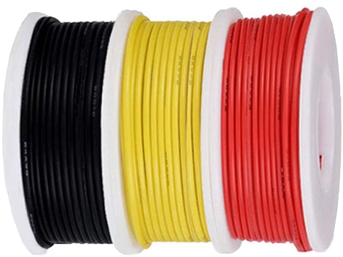Patchkabel Set 22 AWG, 7 m per kabel, 300 V, PVC-isolatie, verguld koper, solide kabel in zwart, rood en geel - Ideaal voor netwerken en audioverbindingen