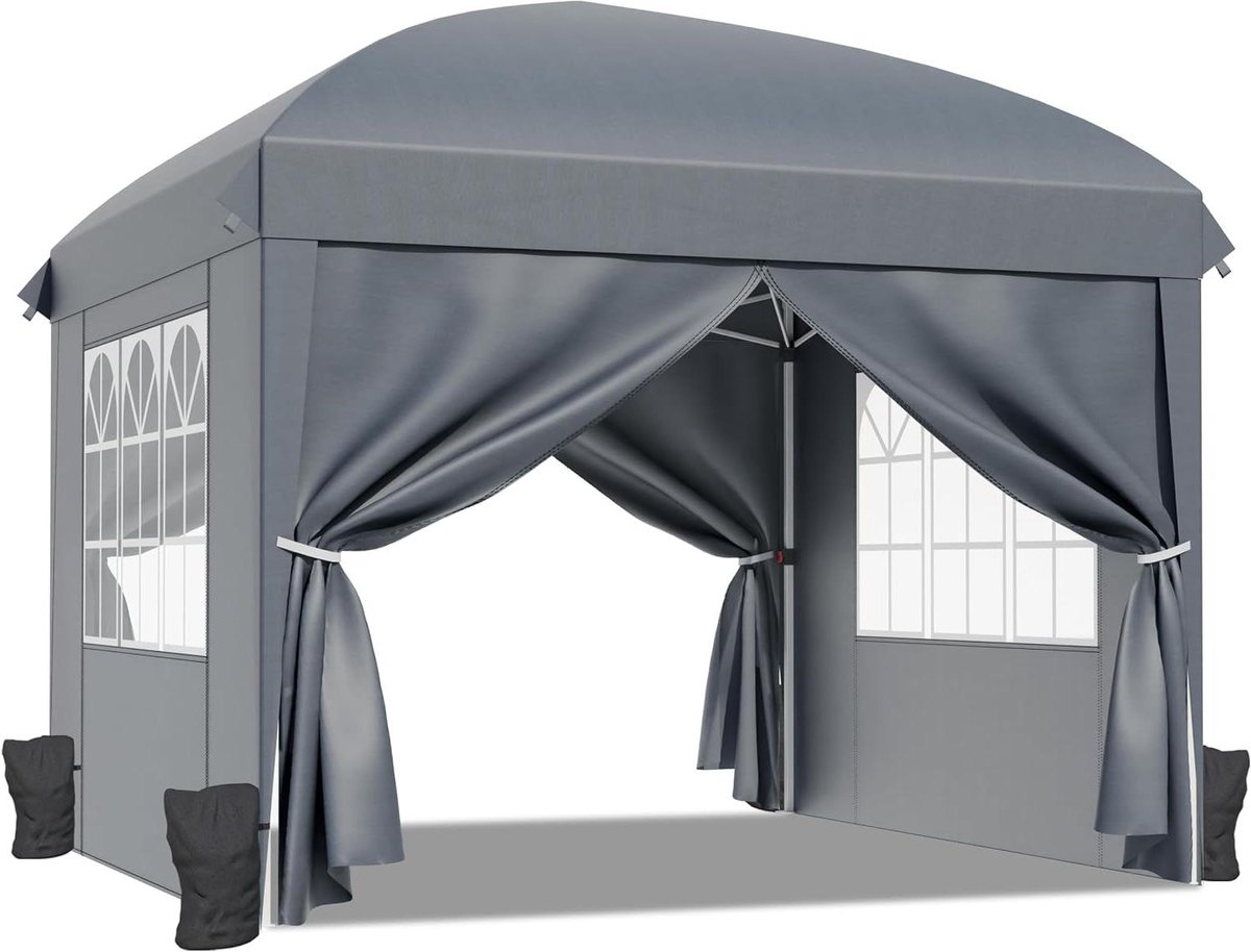 Pop-up Partytent - Feesttent Tuin - Buitenfeest Organiseren - Waterdicht UV Beschermend - 3 x 3 Meter - Donkergrijs