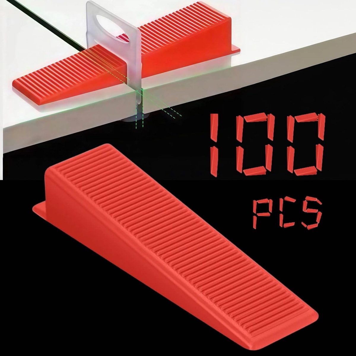 Set van 100 Tegel Wedges, Plastic Wedges voor Tegels en Laminaat, Spacers en Leveling Tools, Herbruikbaar (90 mm x 16 mm)
