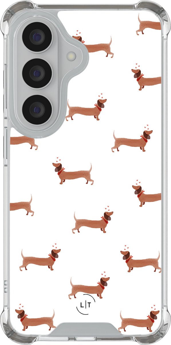 Shockproof hoesje - Geschikt voor Samsung Galaxy S26 - Teckels - Extra sterke case - TPU/polycarbonaat - Print / Illustratie - Bruin, Transparant