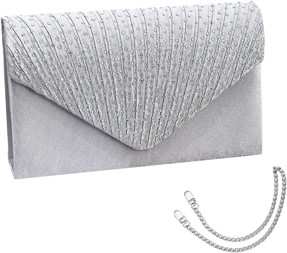 Elegante handtas met 120 cm en 40 cm zilveren ketting, glanzende satijnen portemonnee, perfect voor bruiloften en feesten