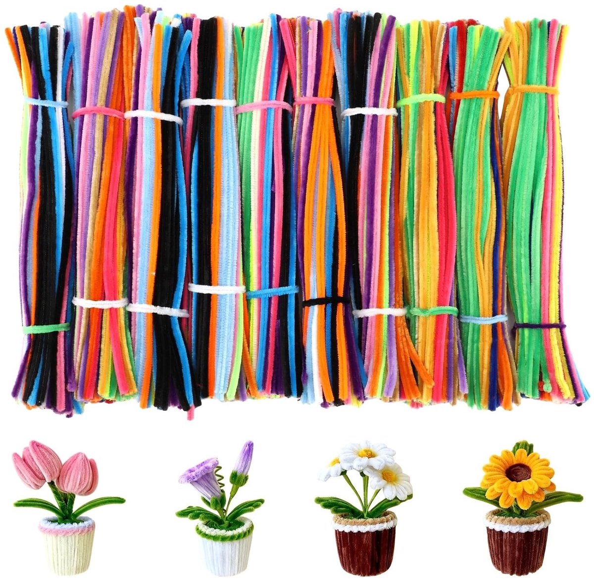 1000 Chenille Pijpenragers van 30 cm in 20 Kleuren voor Creatieve Knutselprojecten en DIY Activiteiten