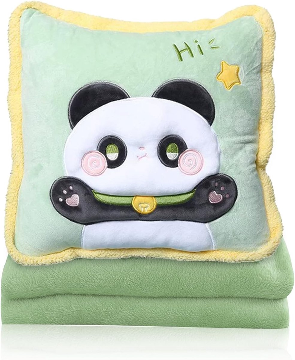 Fluffy 3-in-1 Reisdeken met Kussen en Handschoenen - 95x65 cm, Perfect voor Sofa, Auto en Kamperen