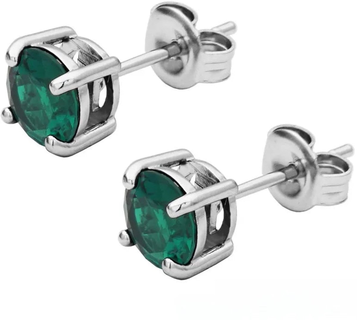 Stalen ronde oorstekers zilverkleurig zirkonia 6 mm – Groen-Waterproof