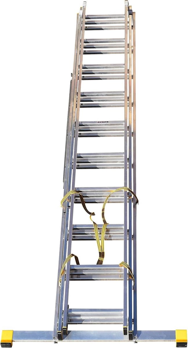 Uittrekladder 3 elementen - Werkladder Telescoopladder - Klus Klussen - Geïntegreerde stabilisatiebalk - 711 meter - Zilver