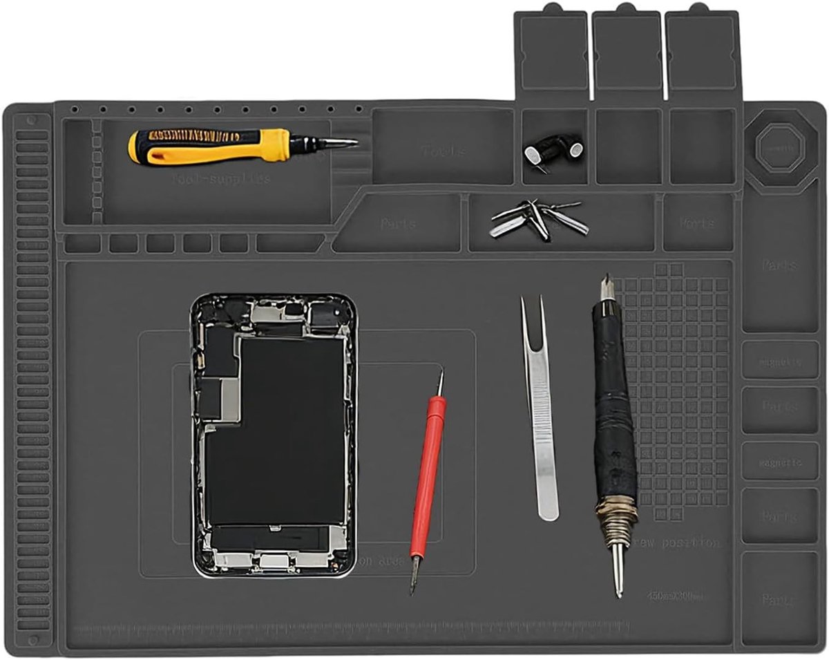 Siliconen Soldermat 45 x 30 cm met Magnetische Functie en Schaal voor Elektronica Reparatie en Circuitborden