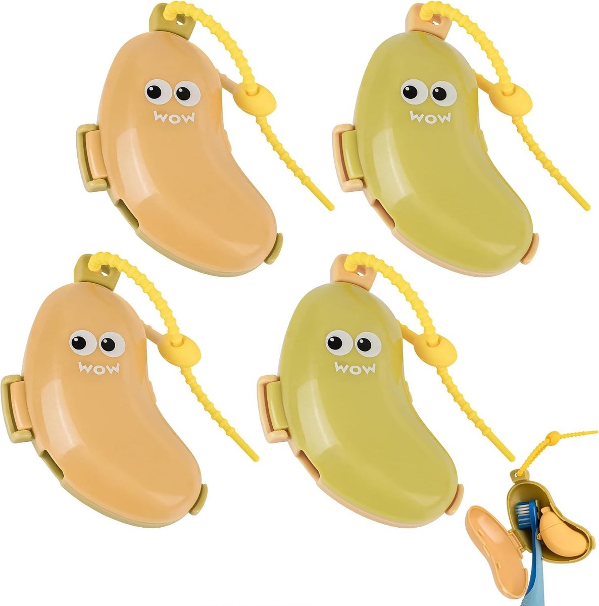 Set van 4 Tandpasta Dispensers, Draagbare Borstelhoofd Beschermers, Schattige Siliconen Caps in Bananenvorm voor Kindertandenborstels en Kauwgom (Geel)