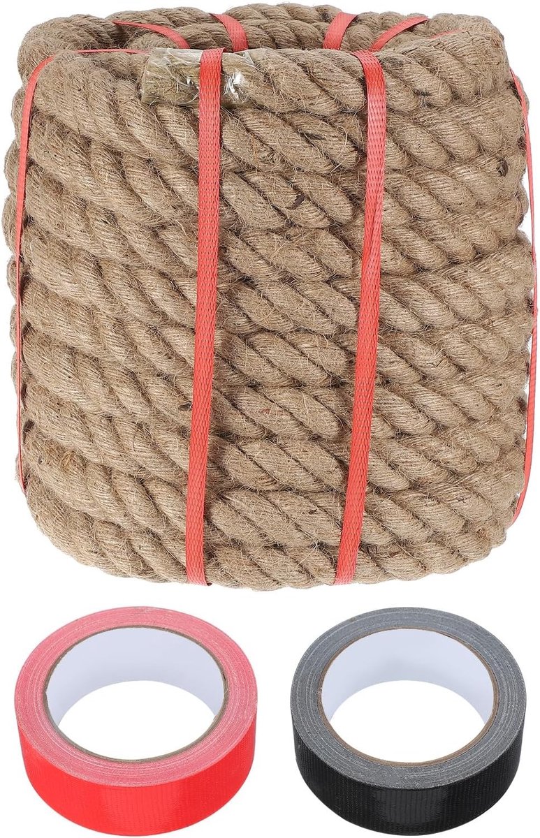 Natuurlijk jute touw 3,3 cm x 15 m, sterk gevlochten touw voor handwerk, decoratie en tuinprojecten