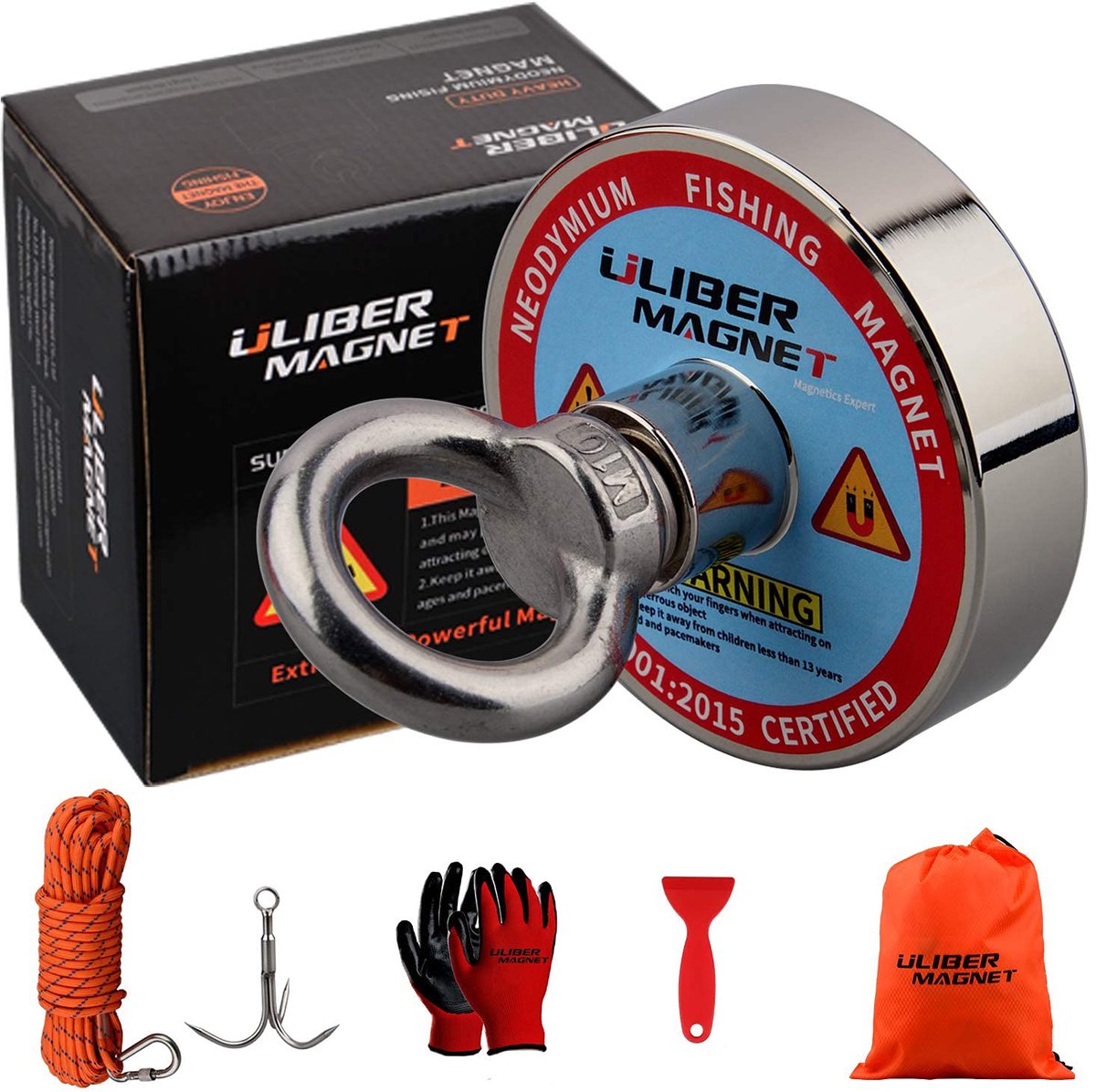 ULIBERMAGNET Fishing magnet with neodymium magnets N52 with pull of 180 kg with 20 m rope for fishing and magnetic - ShopVlot