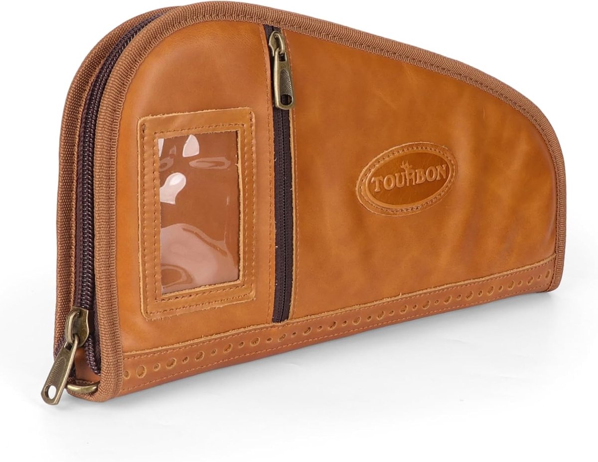 Genuine Leather Pistol Bag with Soft Padding and Zip for Shooting Range (Random Colour) - ShopVlot