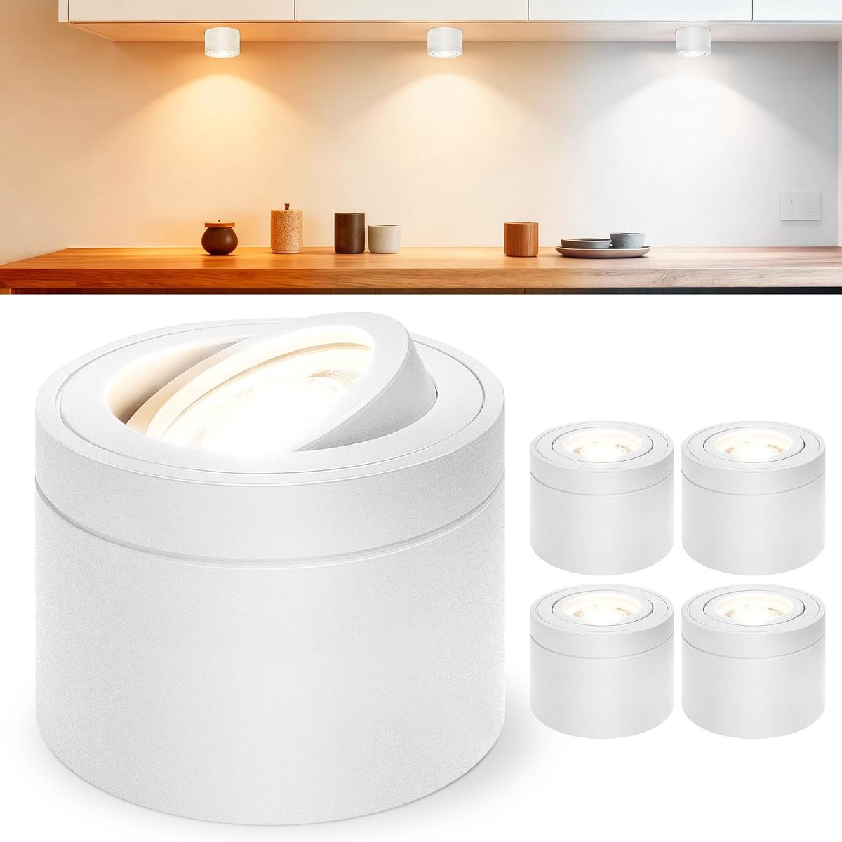 4x LED surface-mounted spotlights White - Extra flat, 30° rotatable, Ø80 x 60 mm - ShopVlot