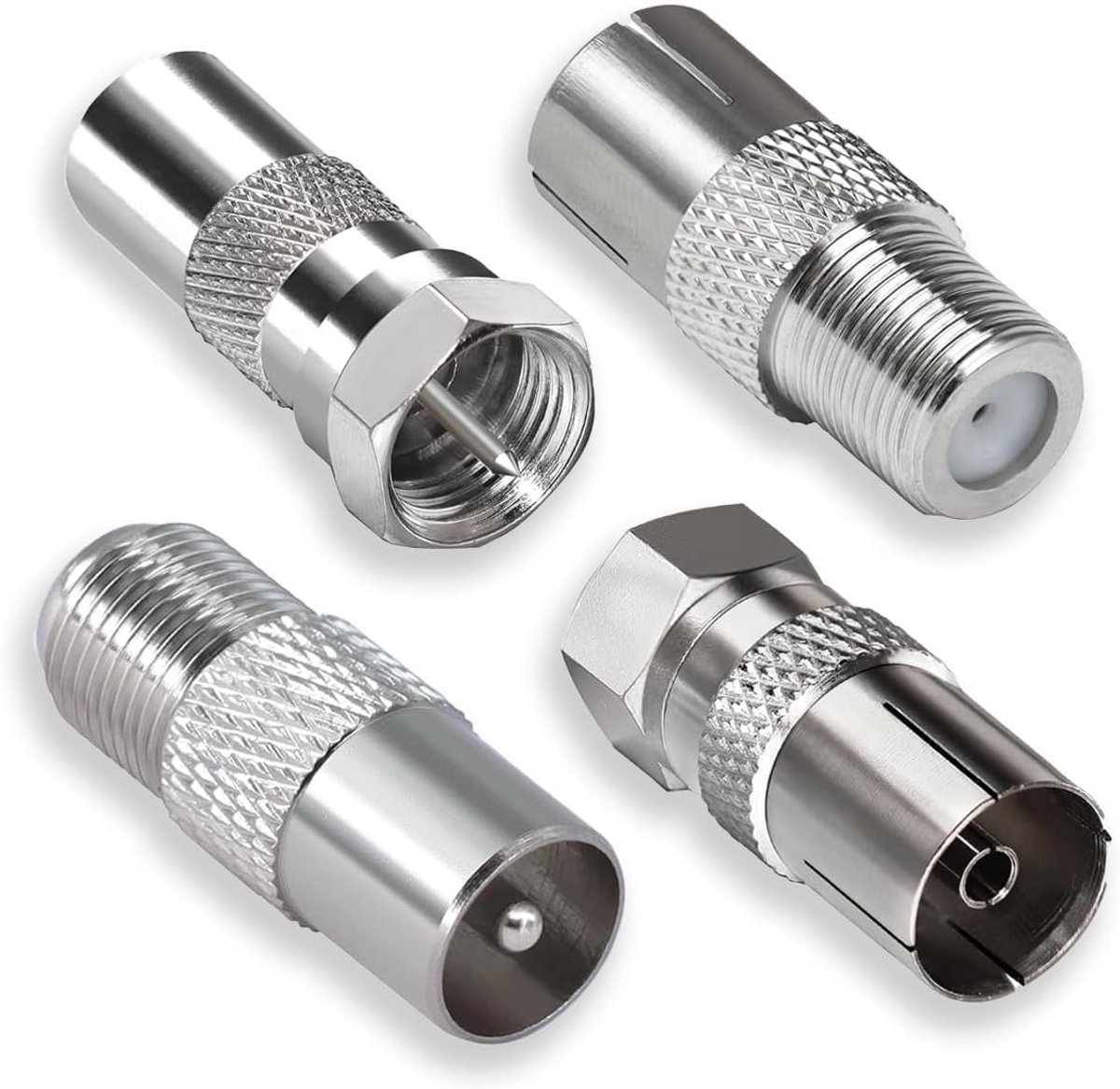 4pcs TV to F Antenna Adapter, F Plug to Bus for Antenna and Satellite Cables, 9.5mm, Silver - ShopVlot