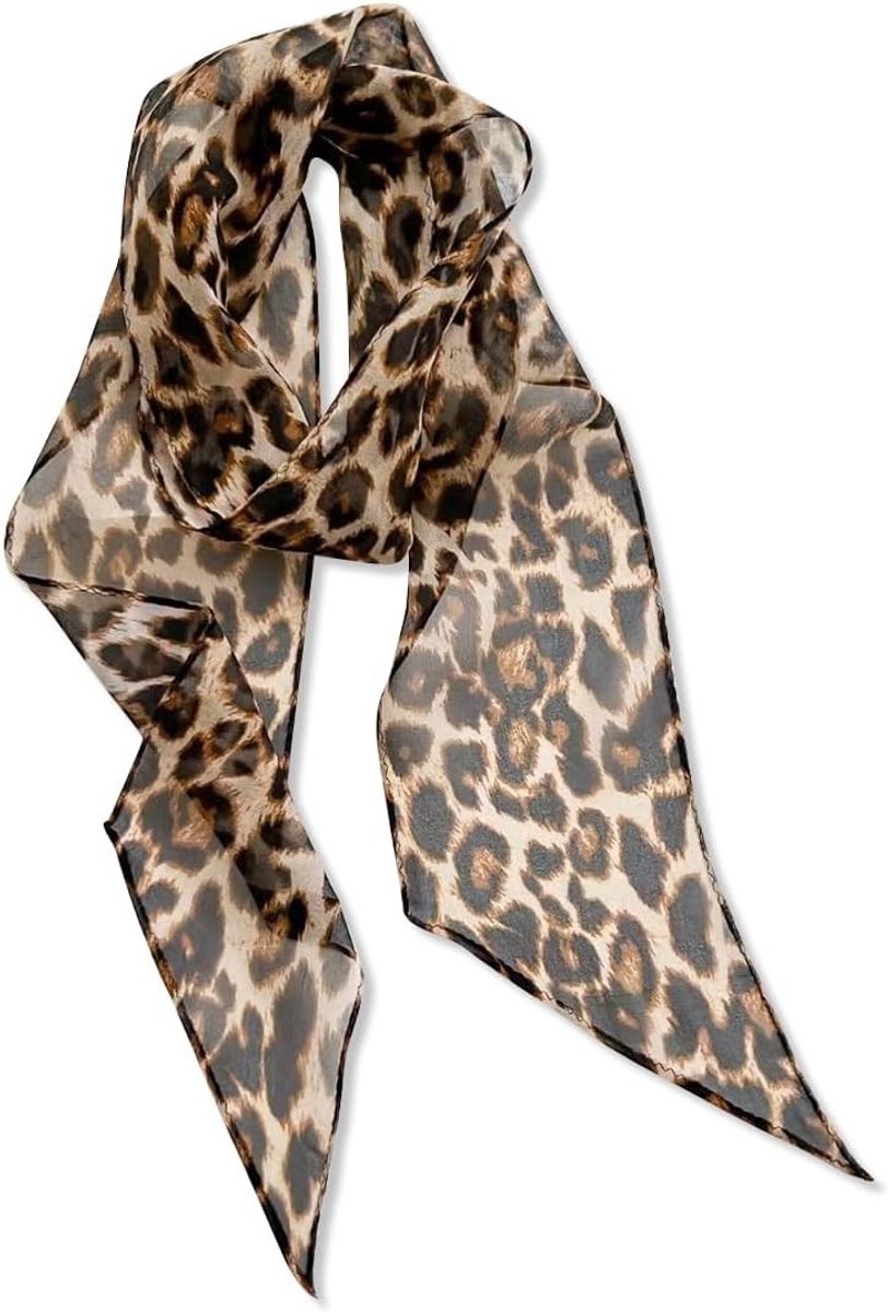 Elegante zijden sjaal voor dames met vintage luipaardpatroon en geometrische print, dunne georgette sjaal voor haar en accessoires
