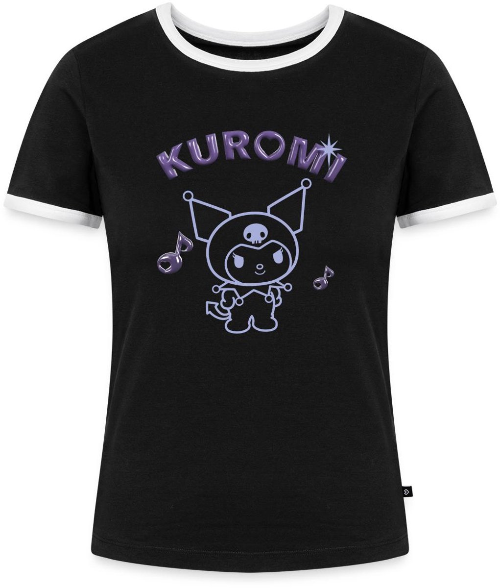 Kuromi Omtrekontwerp Met Paarse Chrome Letters Vrouwen Contrast Shirt