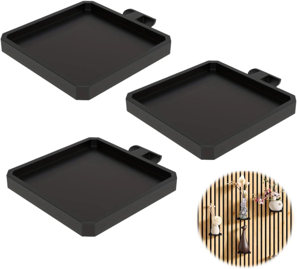 Geluiddempende Paneelaccessoires met Plantenhouder, Set van 3, Eenvoudig te Bevestigen zonder Boren