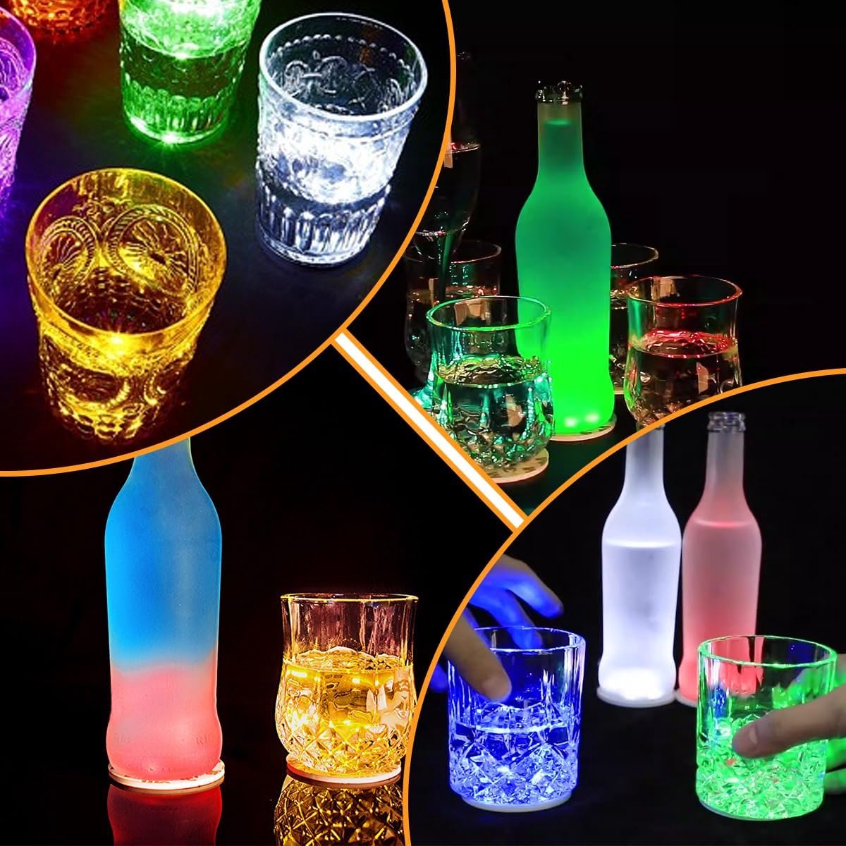 Lichtgevende onderzetters voor glazen - 8 stuks - 8 kleuren led - Zelfklevend en sfeervol - ShopVlot