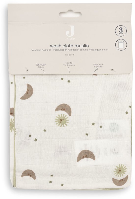 Jollein Hydrofiel Washandje 15x20cm Over the Moon (3pack) van Jollein — afbeelding 3