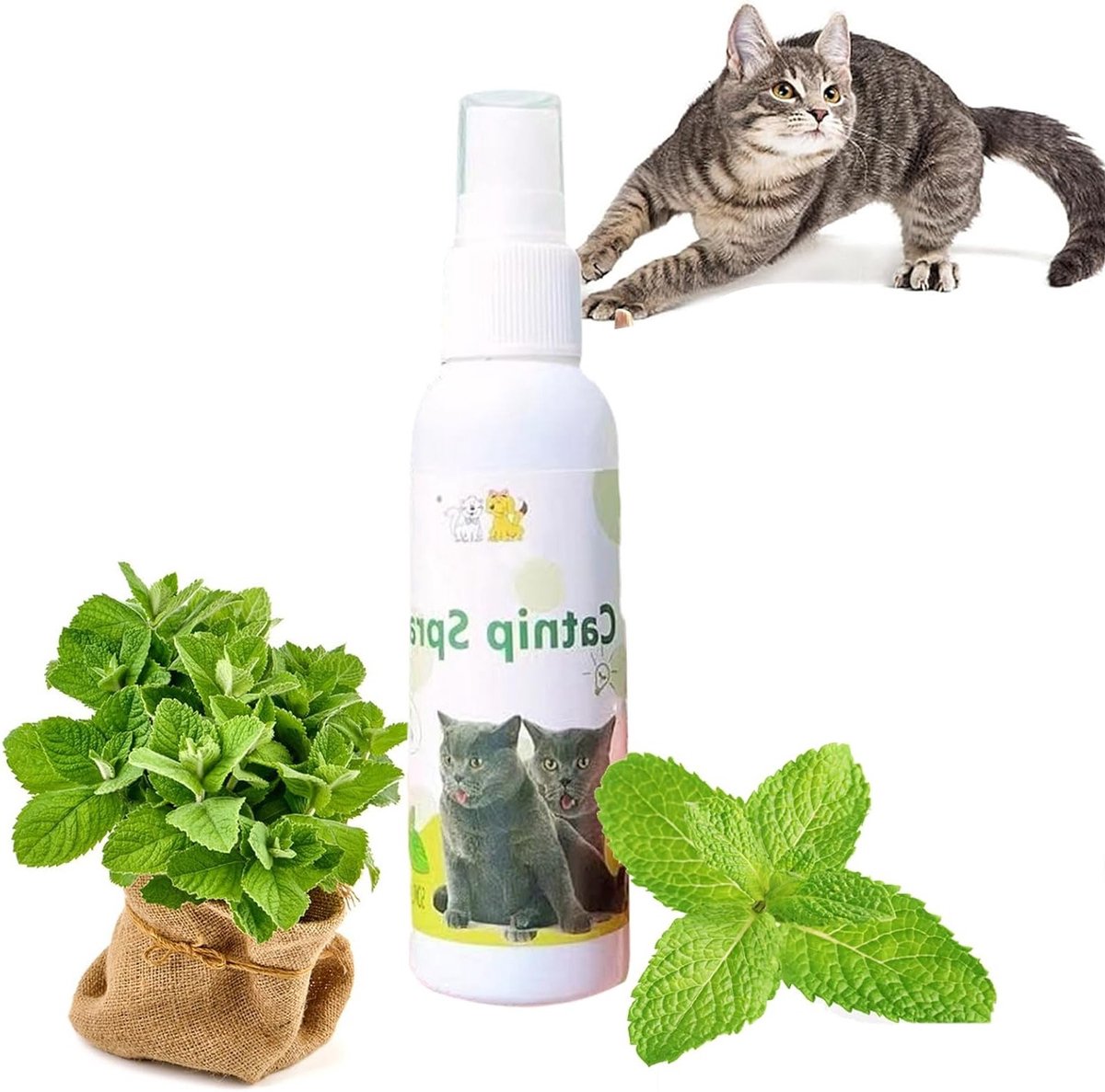 Natuurlijke Kattenkruid Spray voor Ontspanning, Anti-Stress en Speelplezier voor Katten (Wit, 1 Stuk)
