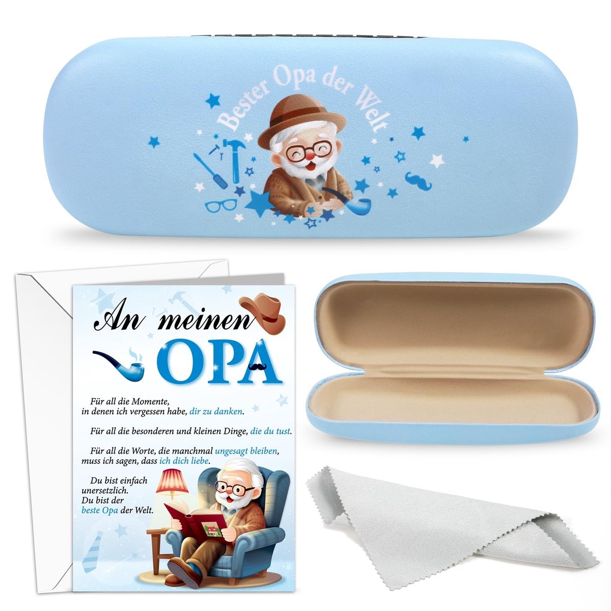 Dailygoods- Brillenkoker voor Opa - Geschenken - Cadeau voor Opa - Verjaardag/Kerstmis - Blauw - One size - Brillenetui