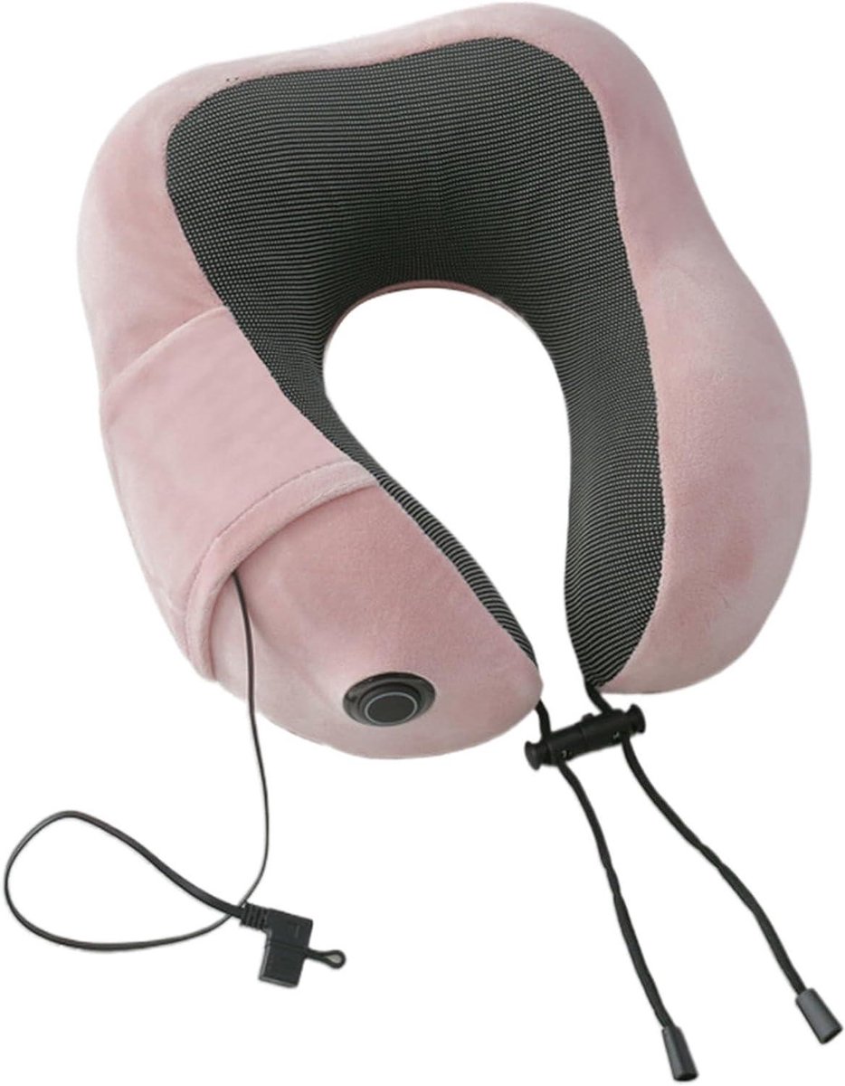Verwarmd Nekkussen - Neksteun Kussen - Ontspannen Reizen - Ergonomische Vorm - 28x25x12cm - Roze