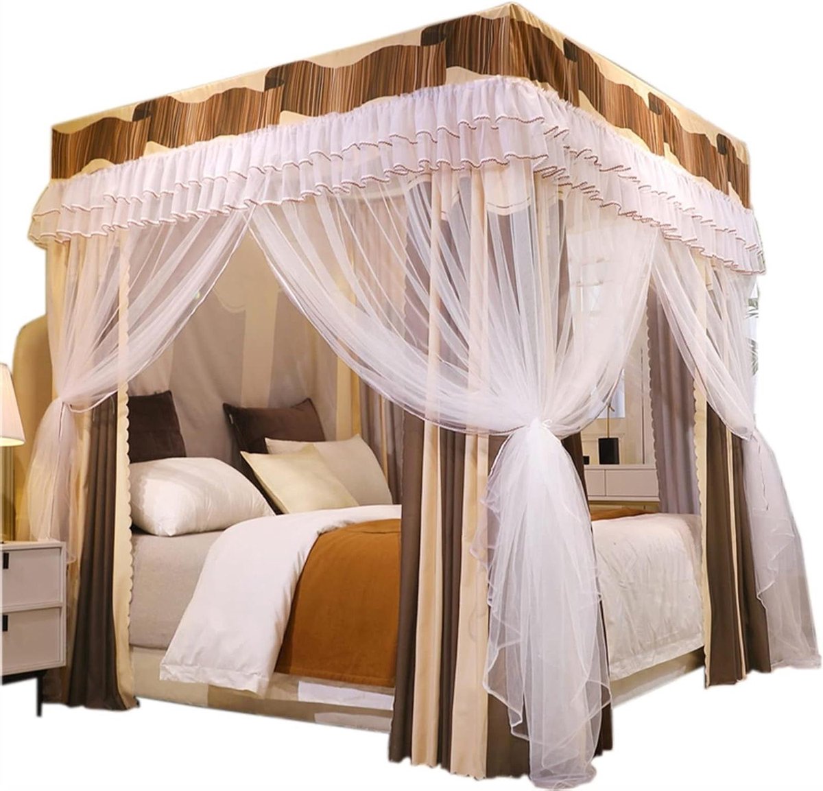 Bed Hemel - Klamboe Gordijn - Slaapkamer Decoratie - 360 Graden Bescherming - 150x200x200cm - Bruin