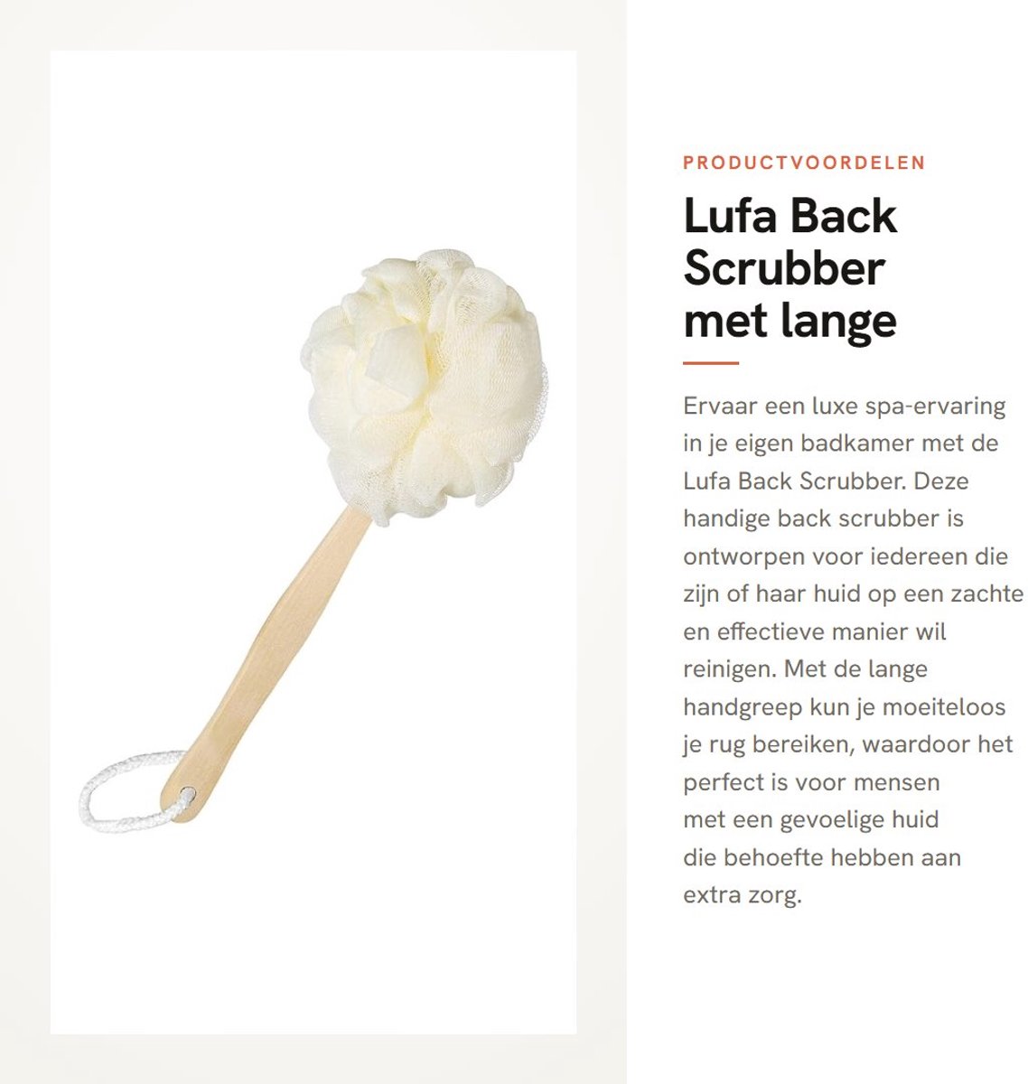 Dailygoods- Lufa Rugkrabber - Zachte Mesh-Luchtborstel - Houten Handgreep - 40 x 10 cm - Voor Douche en Peeling - Verbeterd Huidgezondheid - Rugborstel