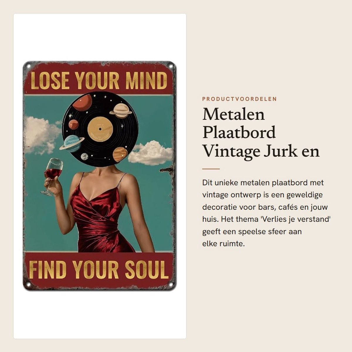 Dailygoods- Wanddecoratie Vintage Dame - Muurdecoratie Metalen Plaat - Wanddecoratie Bar - Wanddecoratie Muziek - Wanddecoratie 20 x 30 cm - Uniek Ontwerp