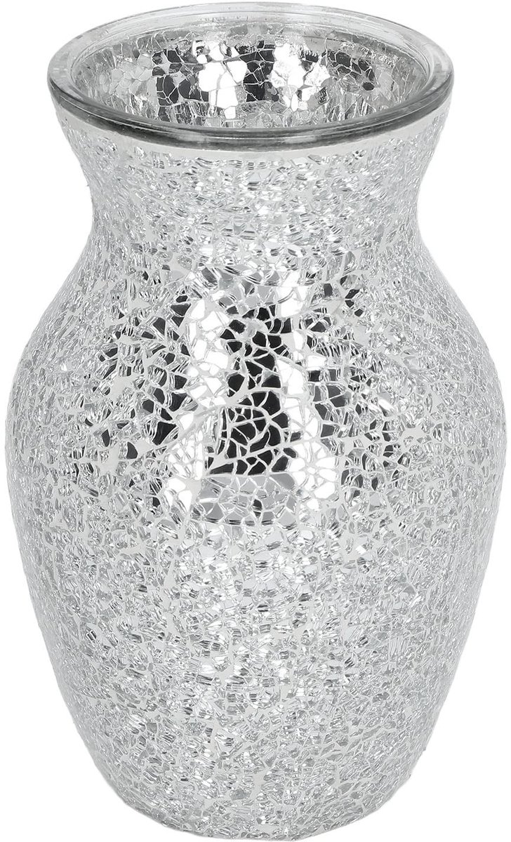 Dailygoods- Bloemenvaas Mozaïek - Glazen Vaas - 20cm Hoog - 10cm Diameter - Geschikt voor Droogbloemen - Huisdecoratie - Elegant Design - Mozaïekvaas
