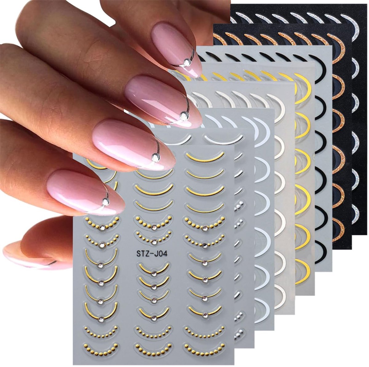 Dailygoods- Nagelstickers French Tip - 8 Vellen - 3D-Stickers - Nageldesign - Plakbanden - Gebogen Lijnen - Inspirerende Stijlen - Nail Art