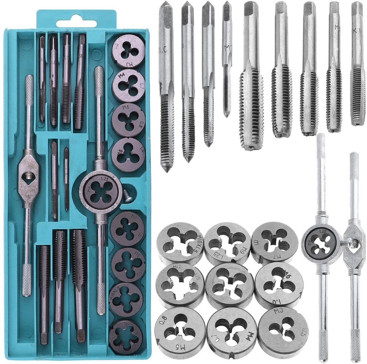 Dailygoods- Schroefdraadsnijders Set 20-delig - Schroefboor Gereedschap - M3/M12 Gewindeschneider - Hoogprecisie Gereedschapsset - Duurzaam Koolstofstaal - Premium Spanklemmen - Gewindeboorset