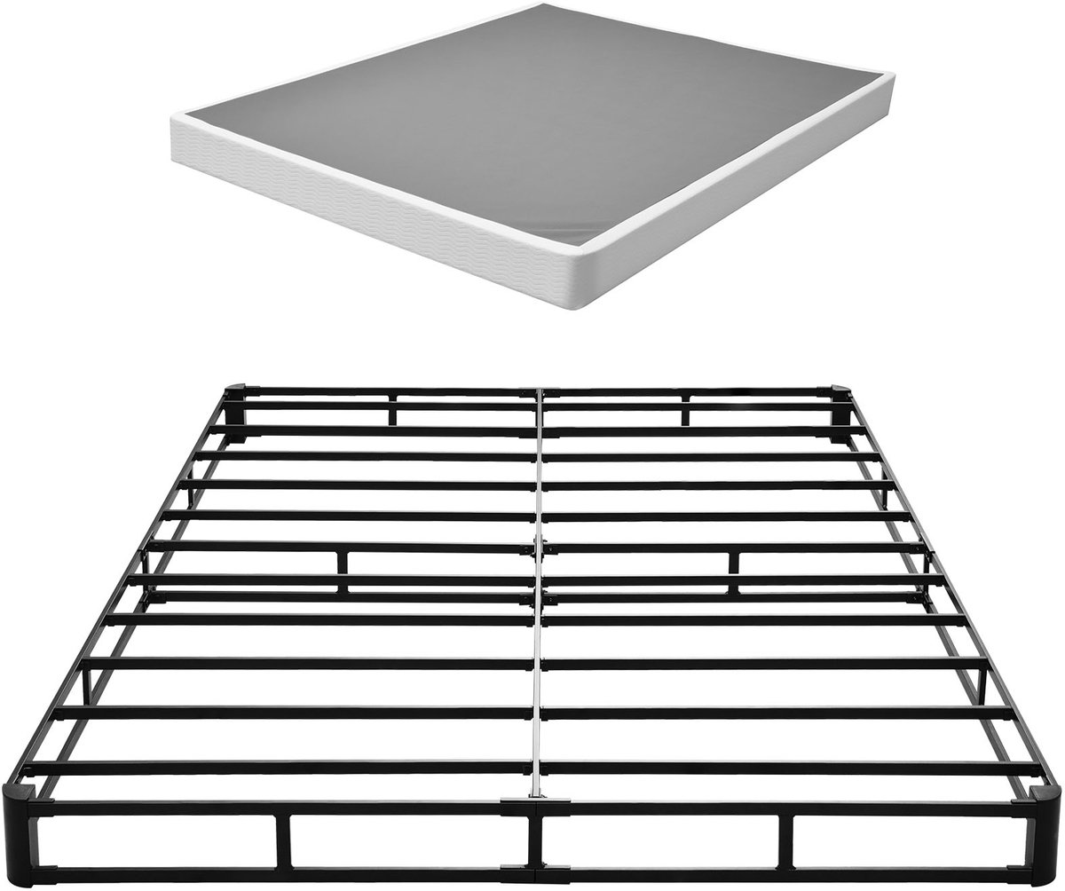 Vevor Box Spring, Queen Size Bed Frame met Wasbare Textieldeken, Heavy Duty Metal Frame voor Queen Bed, 130 mm Matrasbasis, 1587.57 kg Max Gewichtsvermogen, Eenvoudige Montage, 2010 x 1515 x 130 mm Zwart
