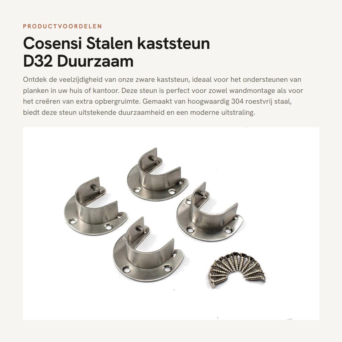 Dailygoods- Planksteun - 304 Roestvrij Staal - U-vormige Flens - Set van 4 - Opening Breedte 33mm - Antiroest en Corrosiebestendig - Plankhouder