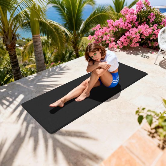 Yogamat - Trainingsmat Pilatesmat - Fitness Binnen Buiten - 15 mm Dikke Demping - 185 x 61 cm - Zwart — afbeelding 5