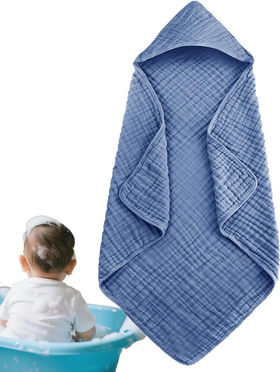 Babyhanddoek met capuchon - Kinderbadjas - Baby verzorgen - Sneldrogend katoen - 89 x 89 cm - Donkerblauw