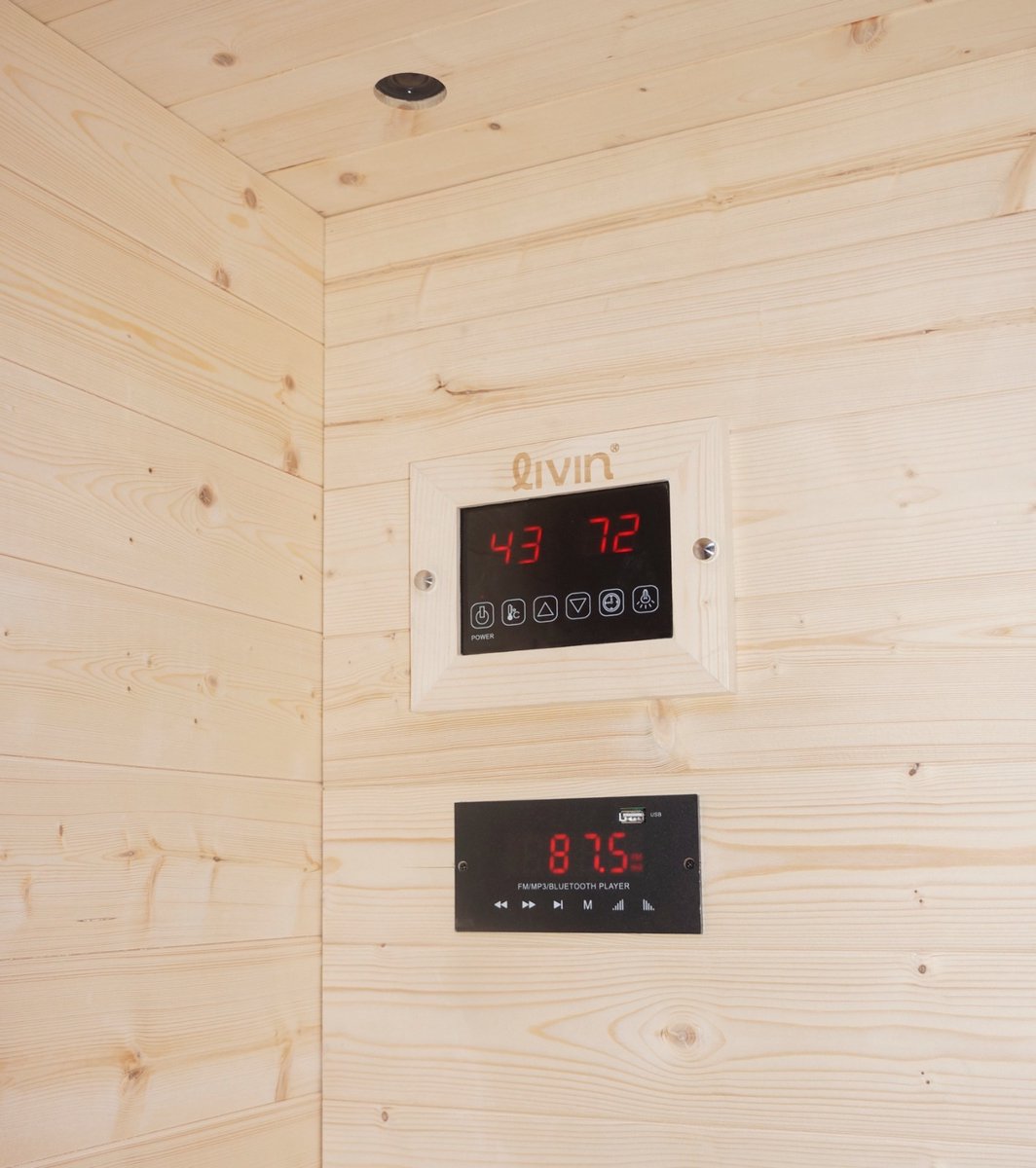 LIVIN Infraroodcabine 1 Persoons - Saunacabines - Sauna Cabine - Full Spectrum Verwarming - Kleurenverlichting - Audiofunctie - 90 x 90 x 190 cm - Espenhout thumbnail 5