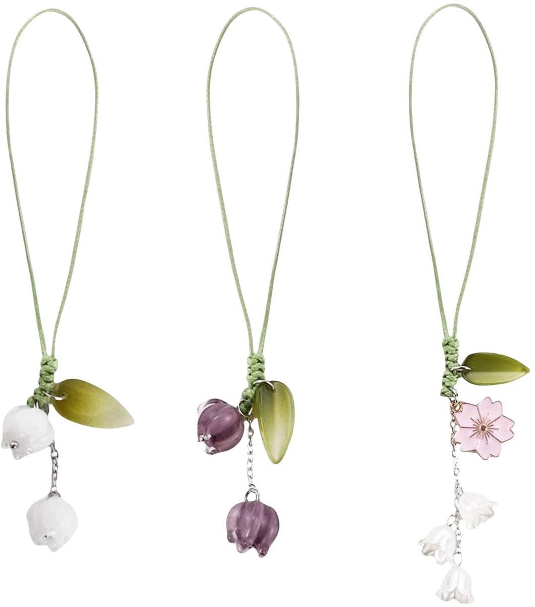 Dailygoods- Mobiele Telefoonhanger - 3 Stuks Tulpenbloem - Decoratieve Amuletten - Geschikt voor Sleutelhanger/Rugzak - Premium Materiaal - Geglazuurde Bloemen