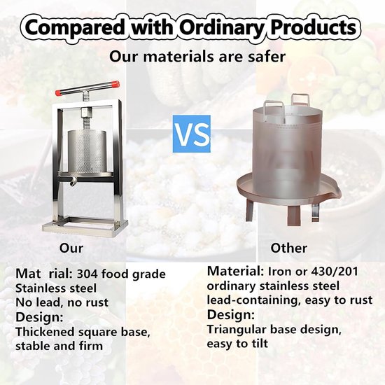 Honingpers - Sap pers - Fruit sap maken - Roestvrij staal - 4L capaciteit - Zilver — afbeelding 4