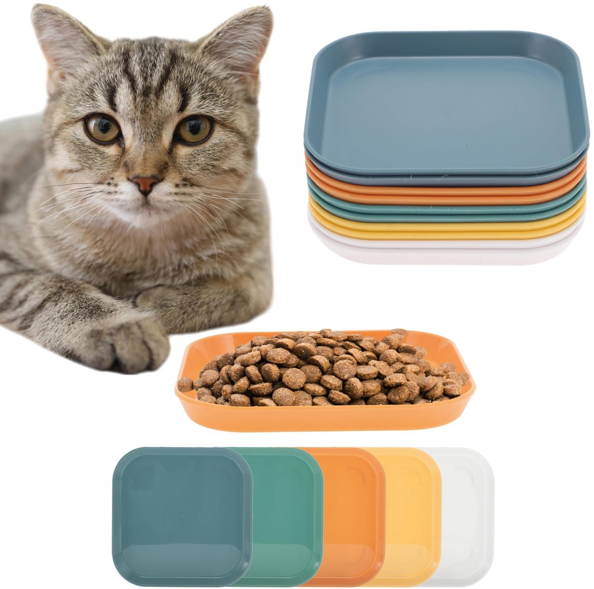 Dailygoods- Kattenschaal 10 Stuks - Platte Kattenvoerbak - Diepblauw Groen - Hoogwaardig PP-Materiaal - Antislip - Veilig voor Huisdieren - Voerbak