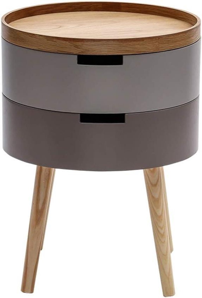 Rond Nachtkastje - Opbergkast Tafel - Slaapkamer Decoratie - Uitneembare Lade - 38x38x51cm - Bruin