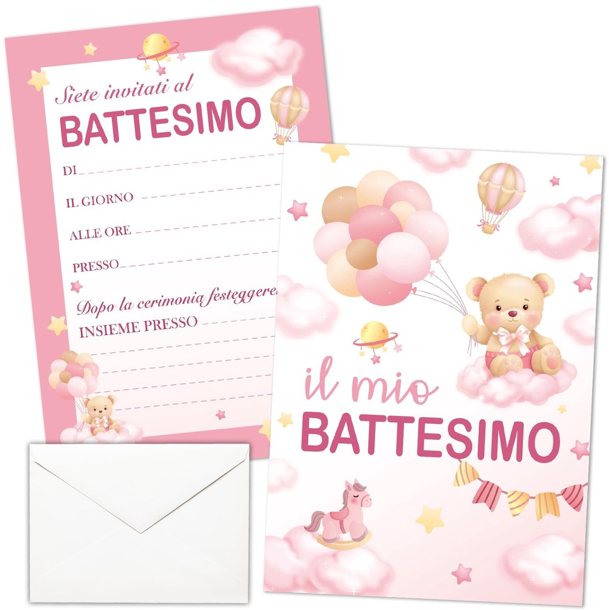 Dailygoods- Doopkaart 20 Stuks - Roze Uitnodigingskaarten - Uitnodiging - Doopkaart Meisjes - Feestuitnodiging - Geschikt voor Doop