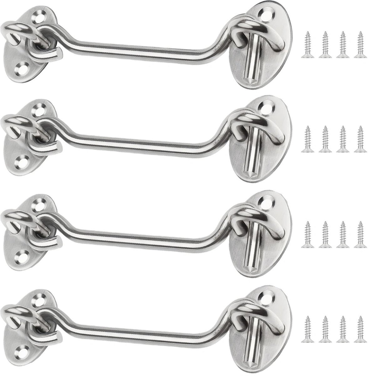 Dailygoods- Stormhaken 4 Inch - 4 Stuks - Roestvrij Stalen Deursluiting - Deurvergrendelingen - Winddicht - Diefstalbestendig - Eenvoudige Installatie