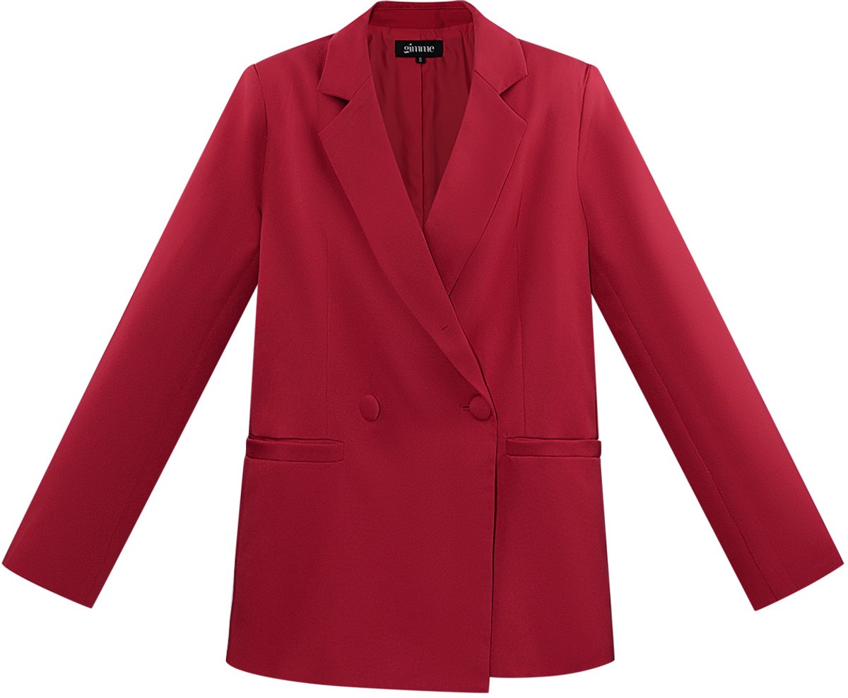 Gestructureerde Vrouwen Blazer met Geavanceerde Dubbele Knopen - Rood - Maat M