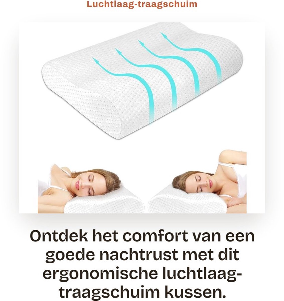 Dailygoods- Traagschuim Kussen Ergonomisch - Neksteunkussen - Wasbare Kussenovertrek - Comfortabel - Ondersteuning voor Slapers - 55 x 35 x 11/9 cm - Nek Kussen