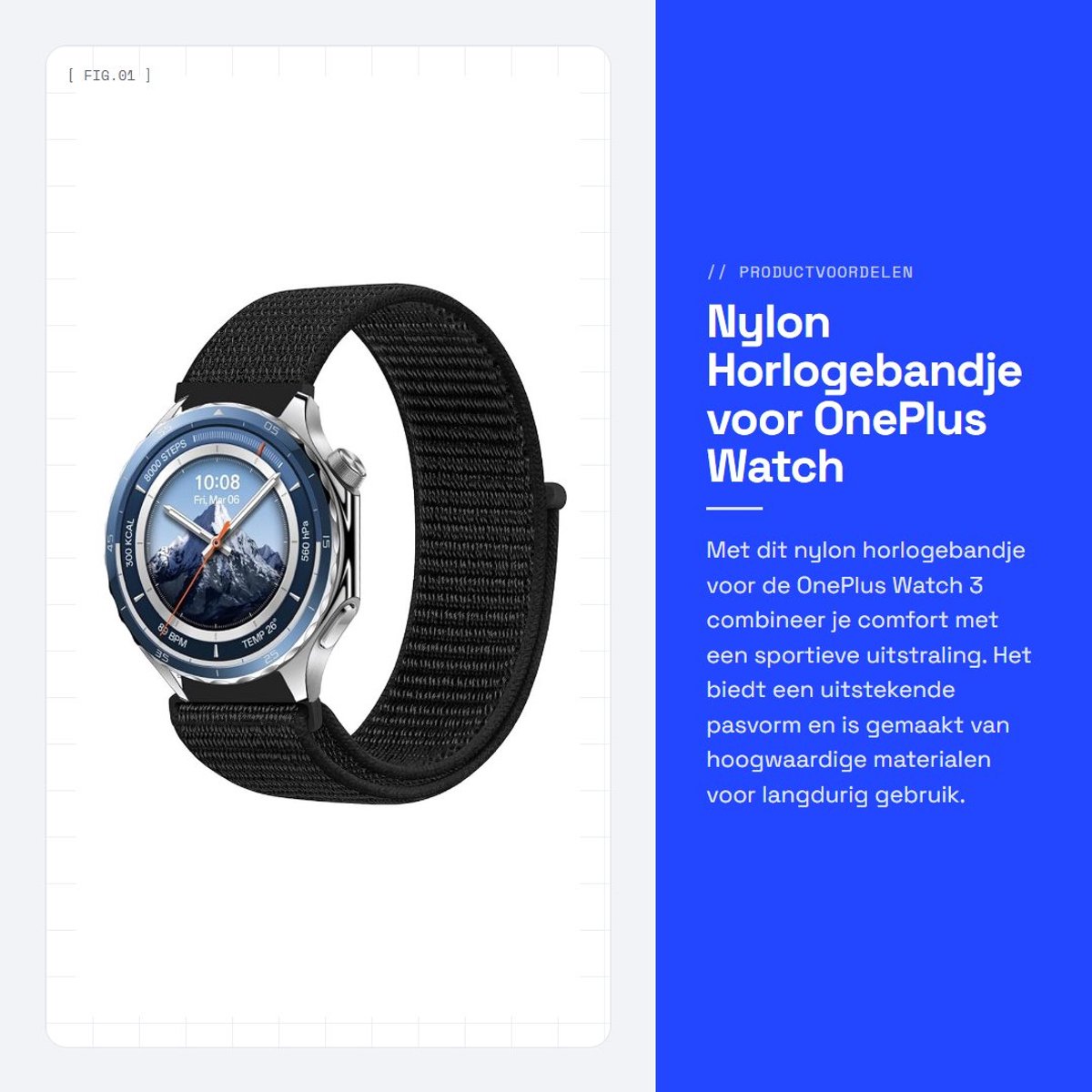 Dailygoods - Nylon Horlogebandje voor OnePlus Watch 3 22 mm