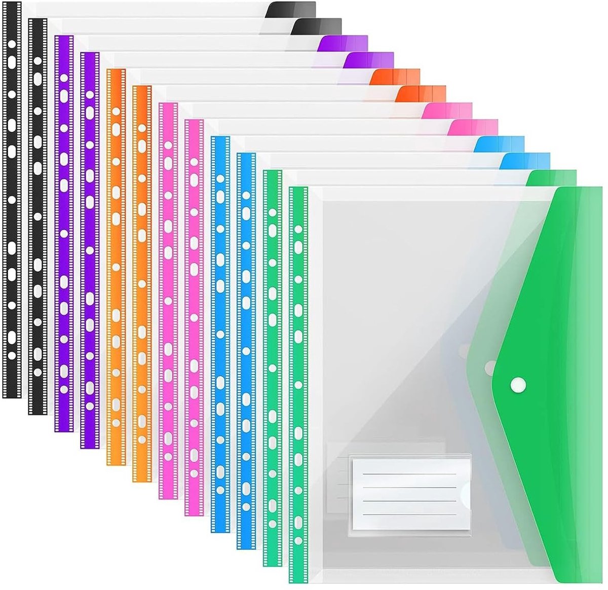 Dailygoods- Portefeuille Uitbreidbaar - A4 Documentenmap - Geperforeerde Zakken - 12 Stuks - Kleurrijk - Duurzaam met Versterkte Randen