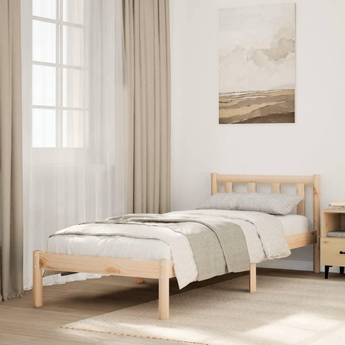Massief houten bed - Houten bedframe - Comfortabel slapen - Extra lange ondersteuning - 80 x 210 cm - Naturel