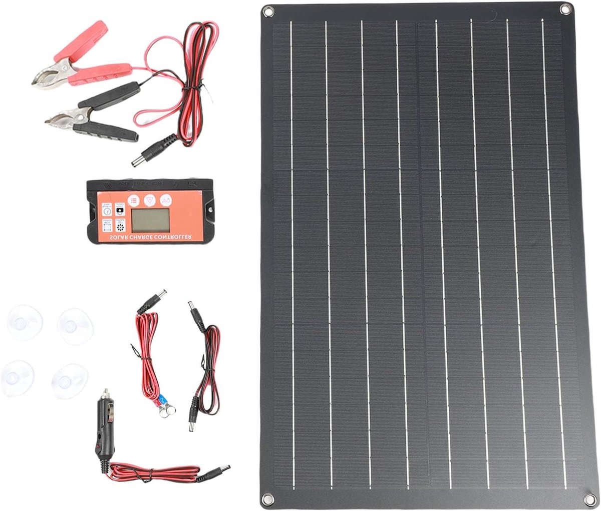Zonne-Acculader - Draagbare Oplader - Voertuig Accu Opladen - Efficiënt Zonne-energie - 57 x 36 x 3 cm - Zwart