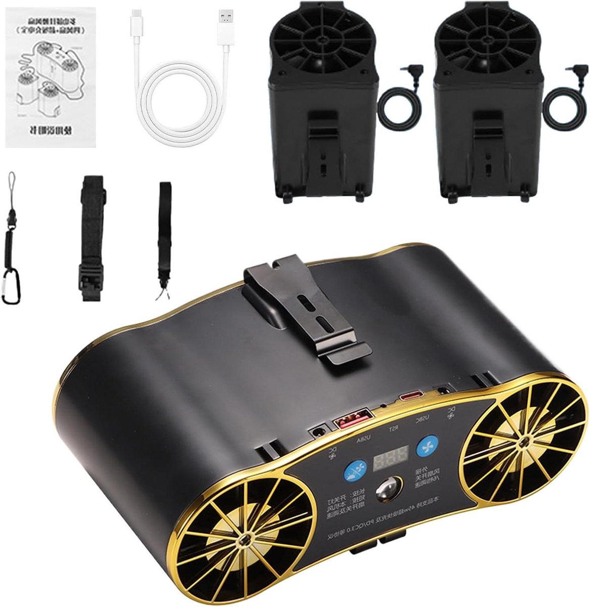 Draagbare Tailleventilator - Persoonlijke Circulator - Buitenwerk - 6 Snelheden - 20000mAh Batterij - Zwart